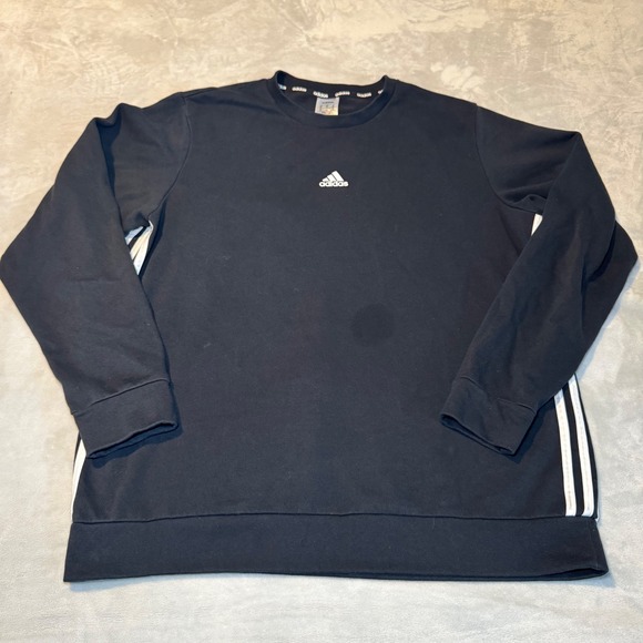 adidas Other - Adidas Essentials Crewneck Sweatshirt Mens XL Black White 3-Stripe Logo Pullover